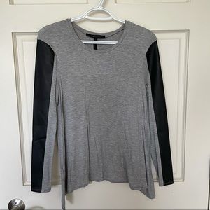 BCBGMAXAZRIA Long Sleeve Shirt Pleather Sleeves XS